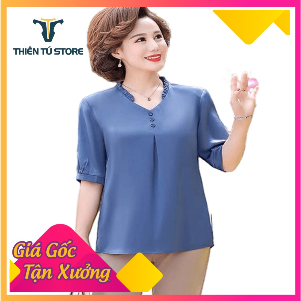 ÁO TRUNG NIÊN NỮ - ÁO SƠ MI TRUNG NIÊN PHỐI NÚT TAY LỠ - THỜI TRANG QUÝ BÀ NHIỀU SIZE MÃ SP021