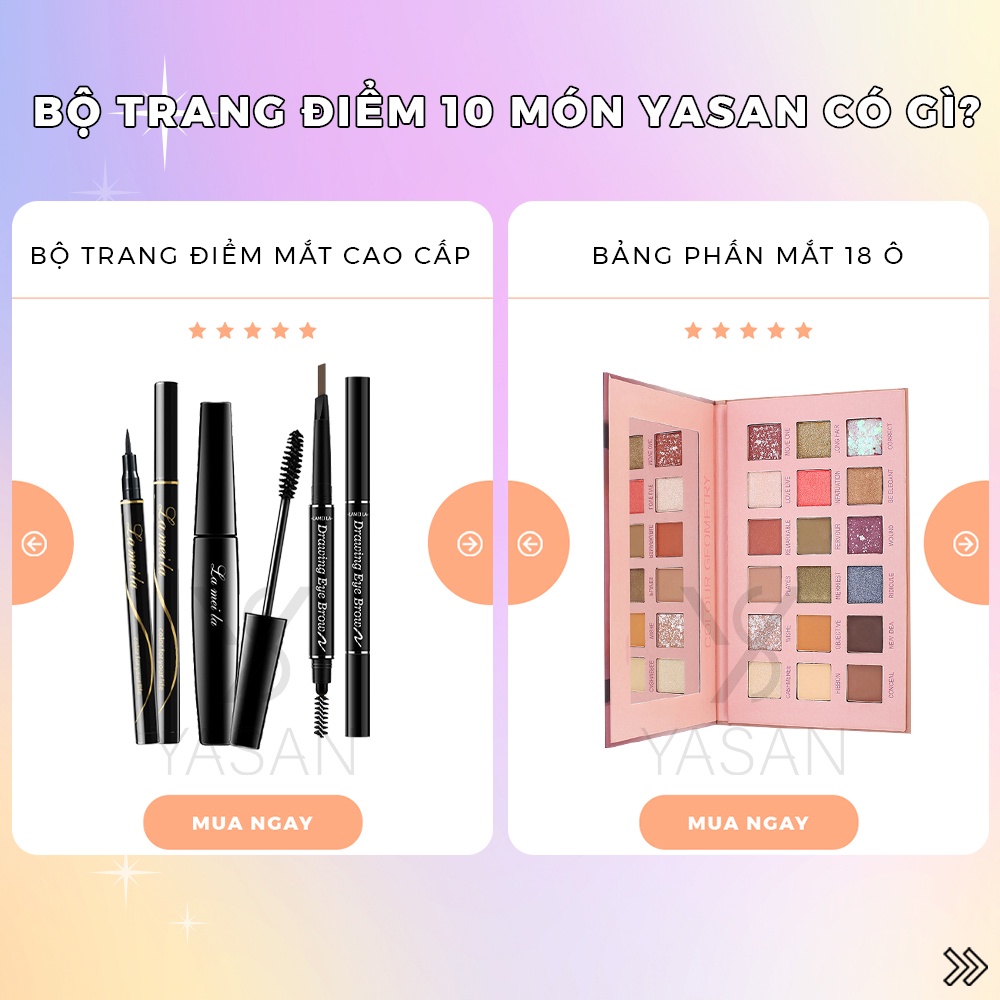 Bộ trang điểm cao cấp 10 món makeup chuyên nghiệp siêu xịn bảng màu thời thượng hottrend Yasan