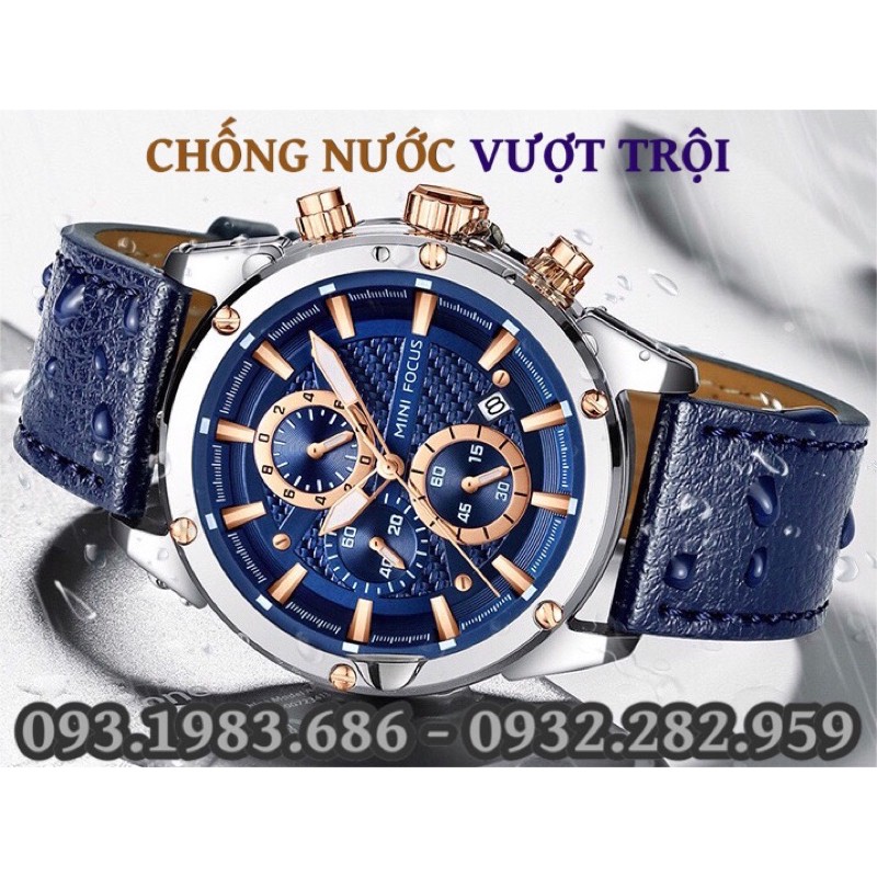 Đồng Hồ Nam MINI FOCUS MF0161G.03 Dây Da Nâu Mặt Nâu Chống Nước 6 Kim Đẹp Cao Cấp - TIGO