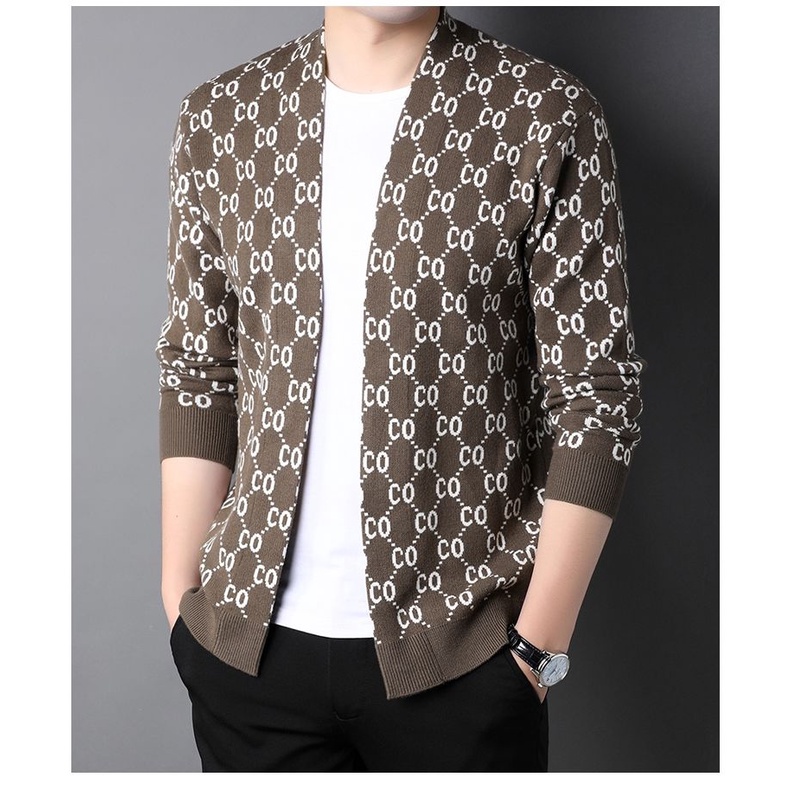 Áo Khoác Cardigan Dệt Kim Dáng Rộng In Họa Tiết Kiểu Hàn Quốc Thời Trang Xuân Thu Cho Nam 2022
