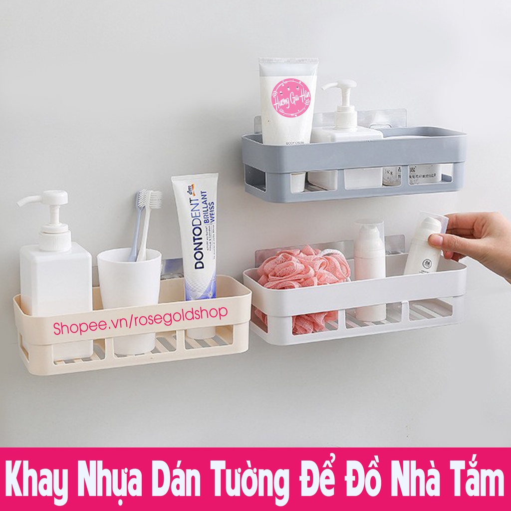 Khay Kệ Nhựa Chữ Nhật 26x12x9,5cm Dán Tường Để Đồ Nhà Tắm - Dán Bao Chắc - Tiện Lợi, Sang Trọng, Không Khoan Tường