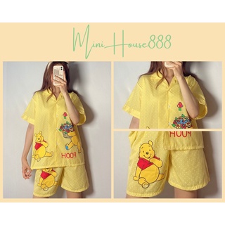 (Ảnh Thật . Sẵn ) Đồ Bộ Thái Lan pyjama tay ngắn quần ngắn nền đủ màu in gấu pooh , quần có in hình gấu Minihouse888