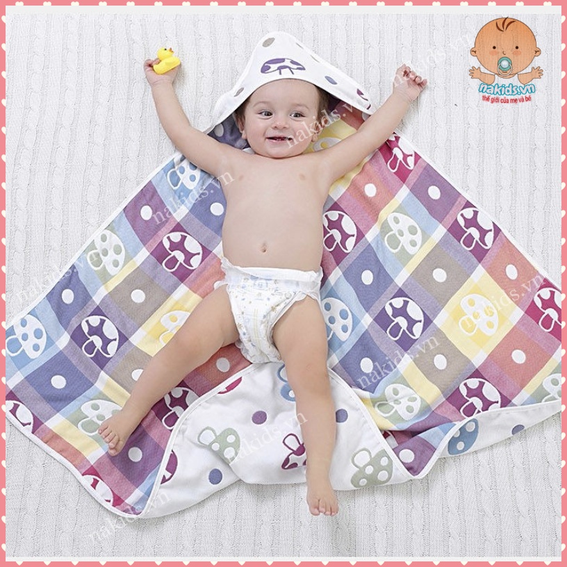 Khăn Tắm, Khăn Ủ Có Mũ 6 Lớp Chất Liệu Cotton Sợi Tre Siêu Mềm Mại - Khăn Đa Năng Có Thể Làm Chăn Hàng Cao Cấp MS99