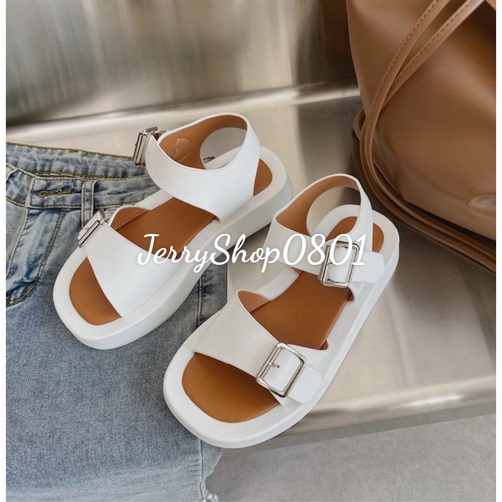 Sandal nữ đế BÁNH MÌ CAO 2P 2 KHÓA ĐẾ NÂU mẫu mới