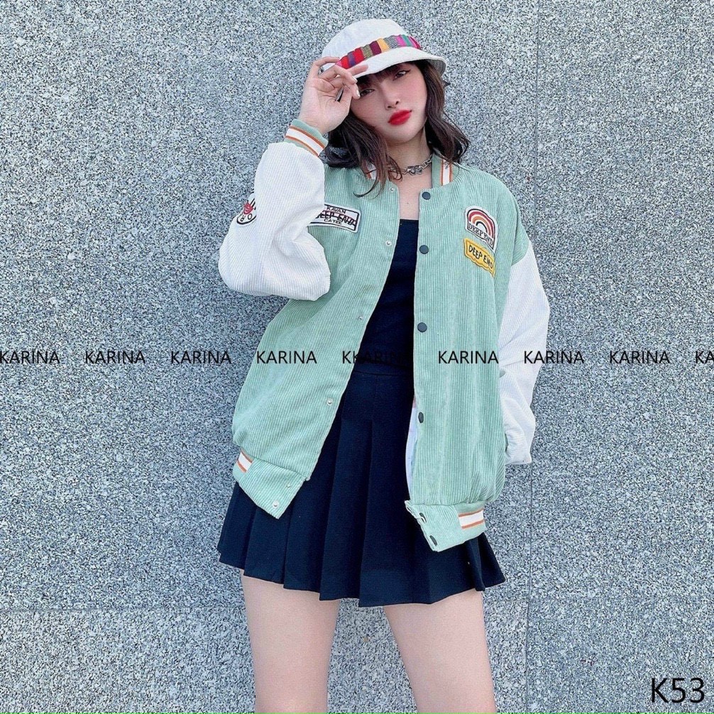 Áo Khoác Nhung Gân Form Rộng BomBer Thêu Hình Cầu Vồng | BigBuy360 - bigbuy360.vn