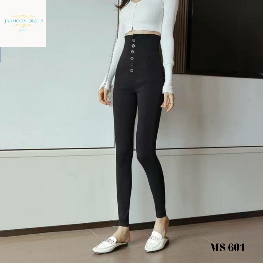 Quần jean Nữ Chất bò AD79JM Quần Bò Nữ Đen Trơn Lưng Siêu Cao Tôn Dáng 5 Nút Chuẩn Skinny (SIZE26 -  30)