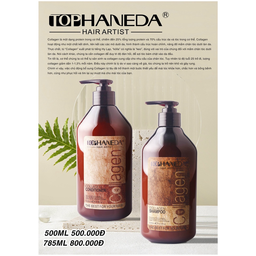 Dầu gội xả phục hồi tóc hư tổn Top Haneda Collagen 500 - 785ML