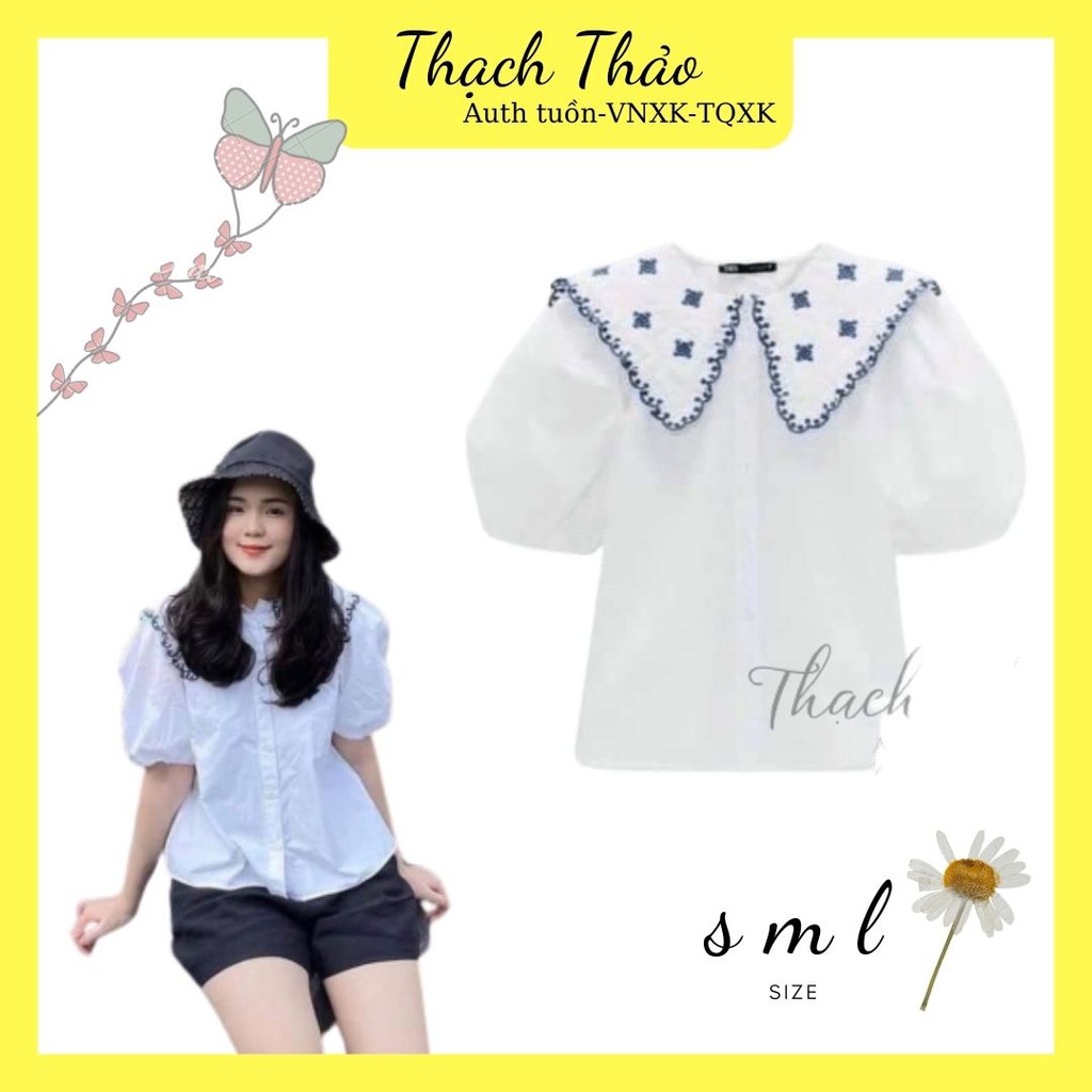 ÁO SƠ MI TRẮNG TAY BỒNG CỔ BÈO THÊU CHUẨN AUTH