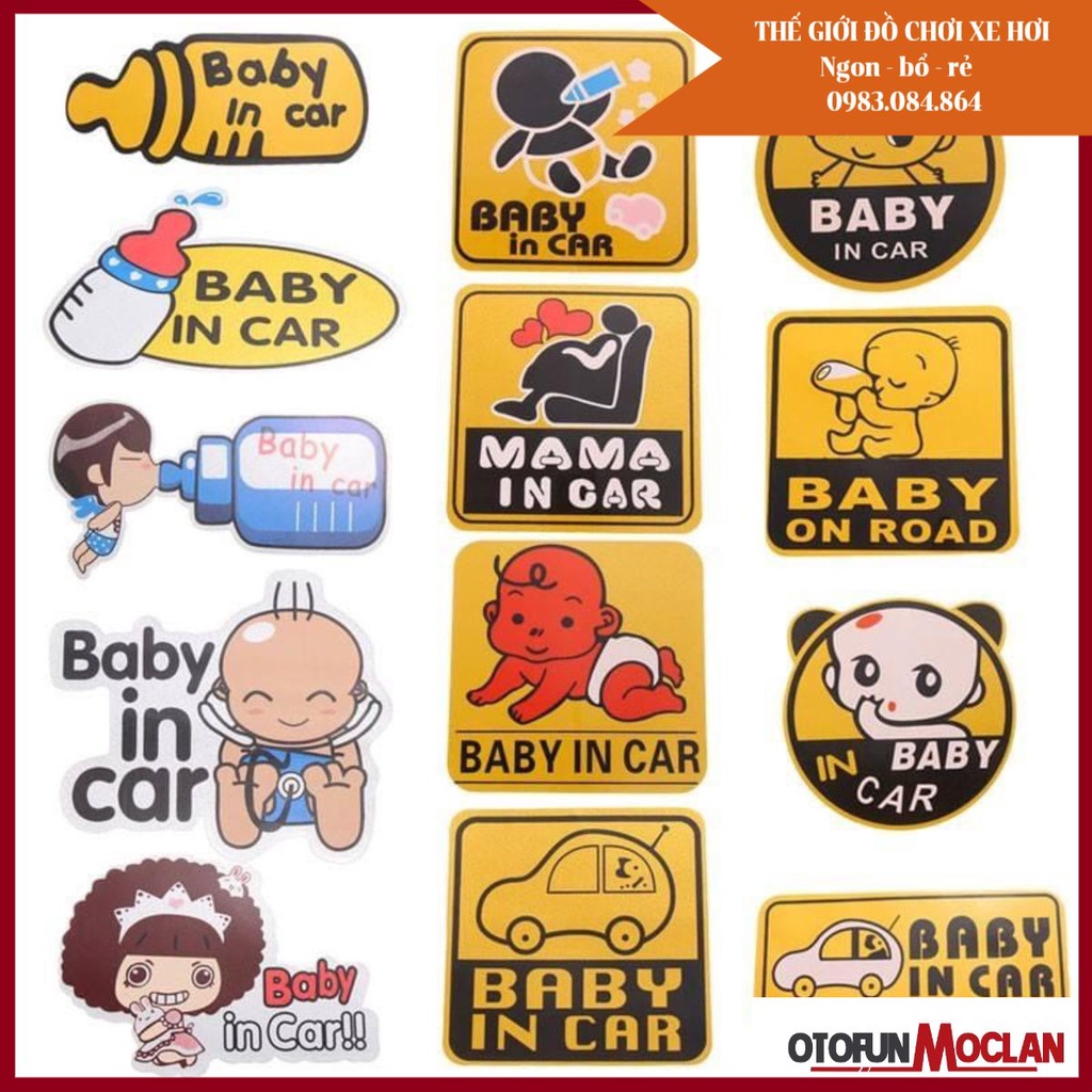 Tem/Miếng dán phản quang xe ô tô Baby In Car tiện ích (5 mẫu cực hót - size to 11x11cm)