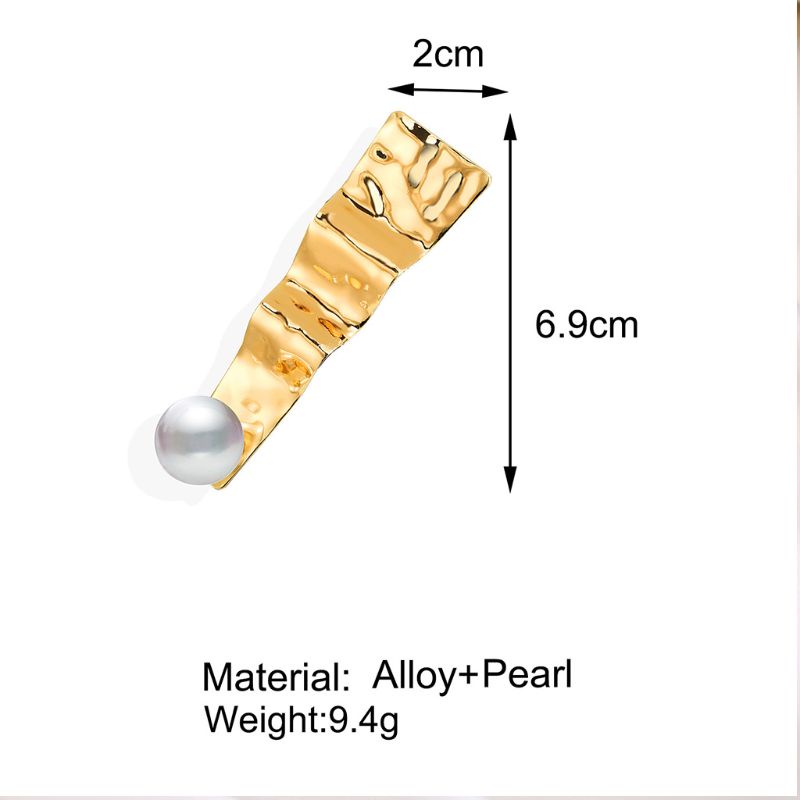 Oneri Kẹp Tóc Mái Một Bên Màu Vàng Kim Kết Cấu Gợn Sóng Màu Vàng Kim Loại Tối Giản Cl