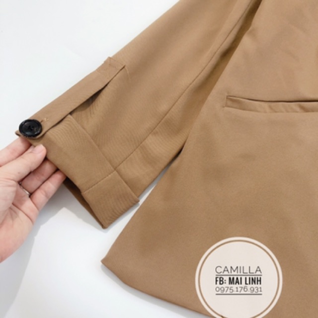 Áo vest / blazer 2 lớp màu nâu, chất thô mềm