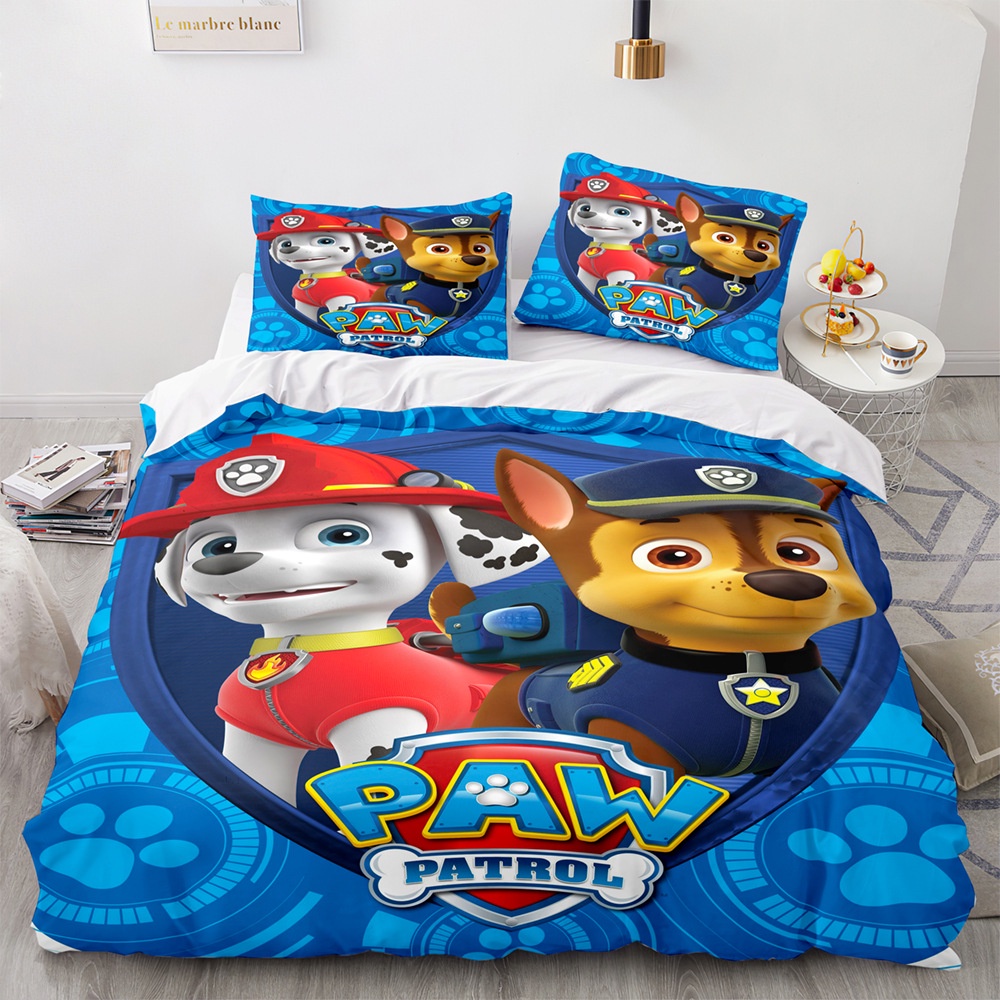 Bộ Chăn Ga Và Vỏ Gối IN Hình Hoạt Hình Paw Patrol 3 Trong 1 140*210cm