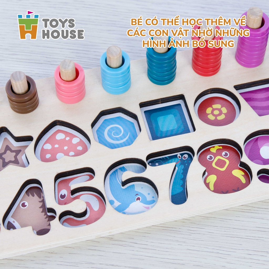 Bảng gỗ học chữ số, hình khối và tập đếm giáo dục sớm cho trẻ Toyshouse 574 Đồ chơi lắp ghép cho bé,