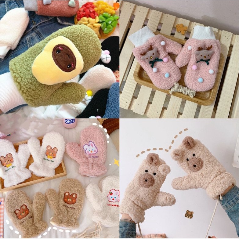 Găng tay lông xù cute đệm bông bên trong siêu ấm thời trang Hàn Quốc dễ thương