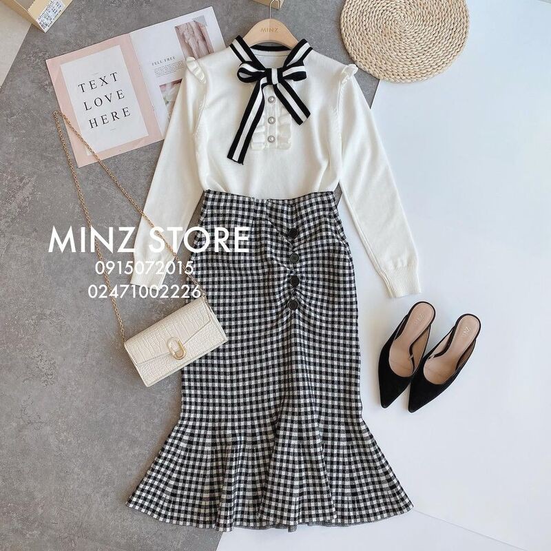 Áo len vai bèo nơ viền #613 (3 màu) | BigBuy360 - bigbuy360.vn