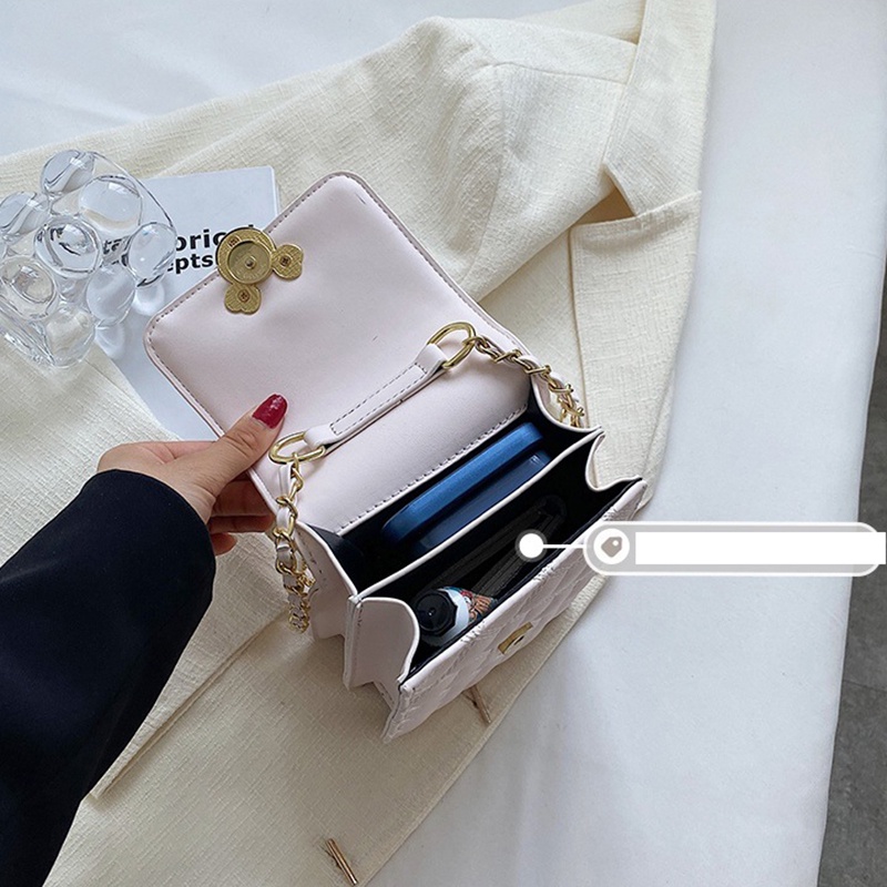 Túi IELGY đeo chéo vai hình vuông nhỏ đựng điện thoại thêu họa tiết gắn dây xích dễ phối dành cho nữ