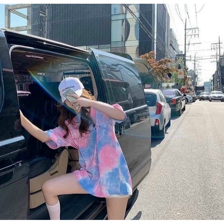 Áo thun tay lỡ / Áo Phông Loang Hồng Xanh màu nhiệt đới Nam Nữ Unisex freesize < 65kg kèm ảnh thật và video | BigBuy360 - bigbuy360.vn