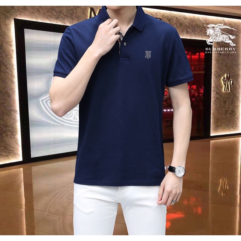 Áo polo nam ngắn tay cao cấp logo  thương hiệu Burberry màu trơn mẫu mới trẻ trung