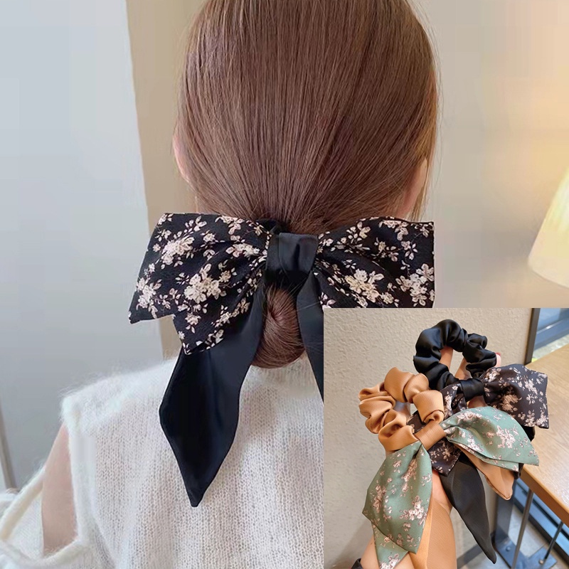 Dây Buộc Tóc Cao Su Co Giãn Phối Ruy Băng Họa Tiết Hoa Kiểu Pháp 2022 Mới