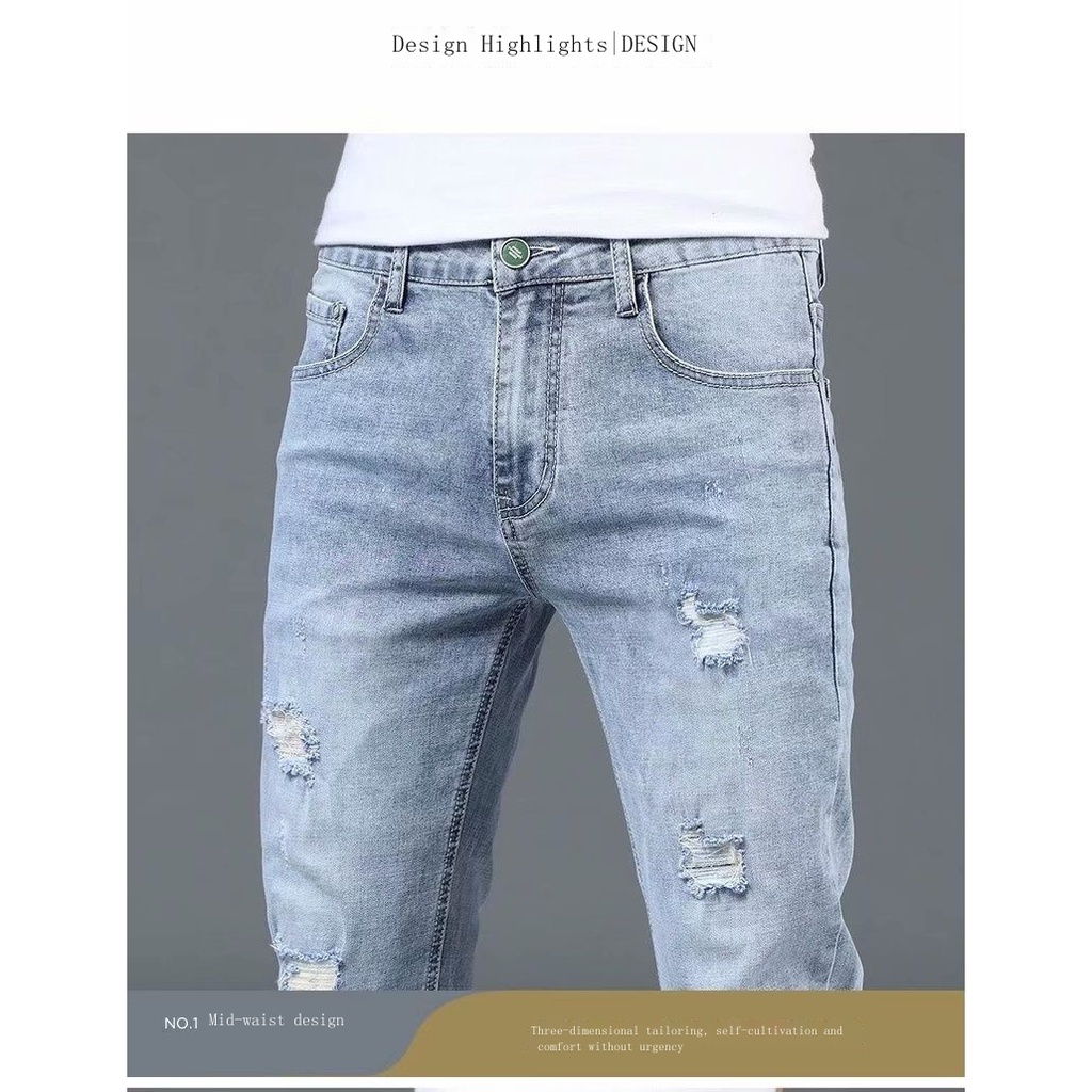 LEVIS Quần Jean Dài Dáng Ôm Phối Rách Màu Sáng Thời Trang Mùa Hè Năm 2021 Cho Nam