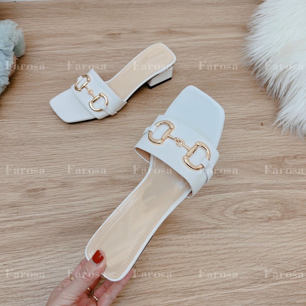 Dép nữ quai ngang phối dây xích ngang gót vuông 5cm trẻ trung siêu hót