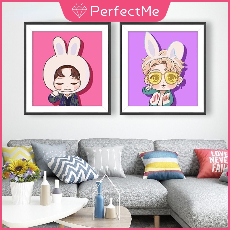 Bộ tranh đính đá 5D DIY hình nhóm nhạc BTS hoạt hình 30x30cm