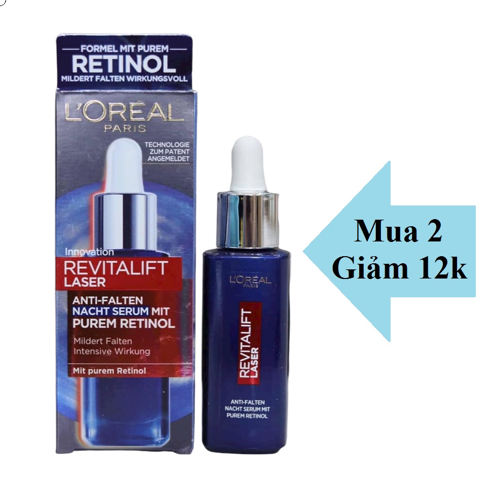 Serum ban đêm chống lão hóa, Cấp Ẩm, Chống nếp nhăn hiệu quả Loreal Revitalift laser 30ml [HÀNG CHÍNH HÃNG]