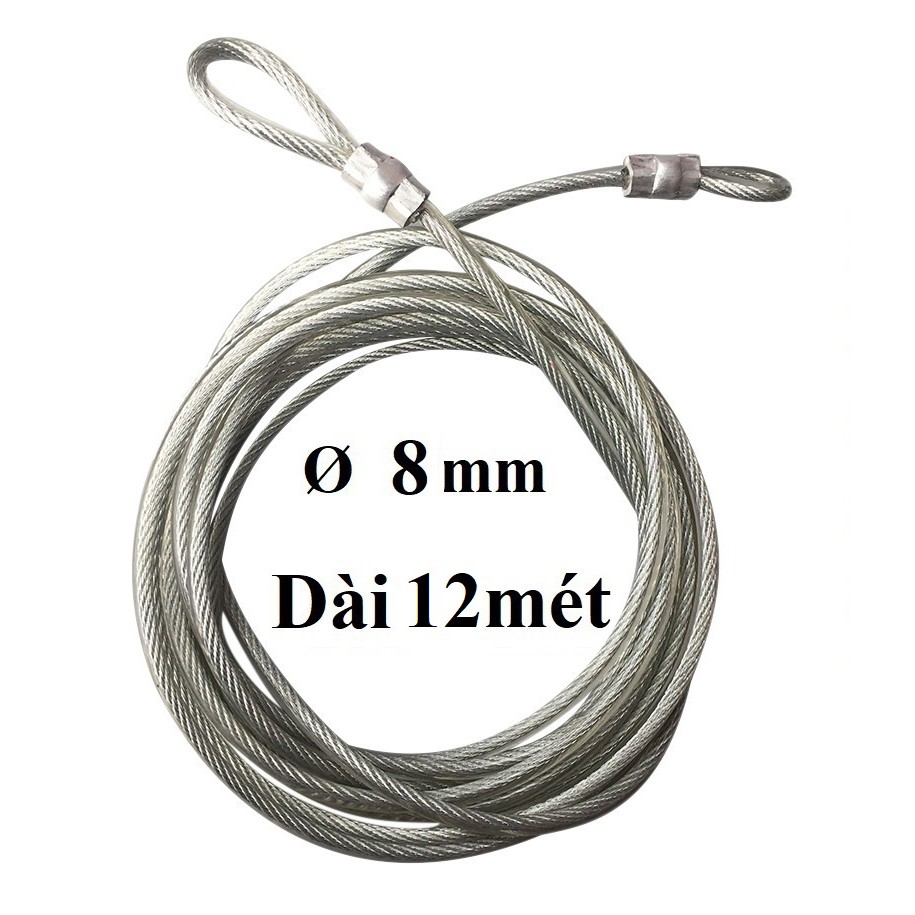 Dây cáp khóa xe bọc nhựa Ø 8mm - Dài 12 mét