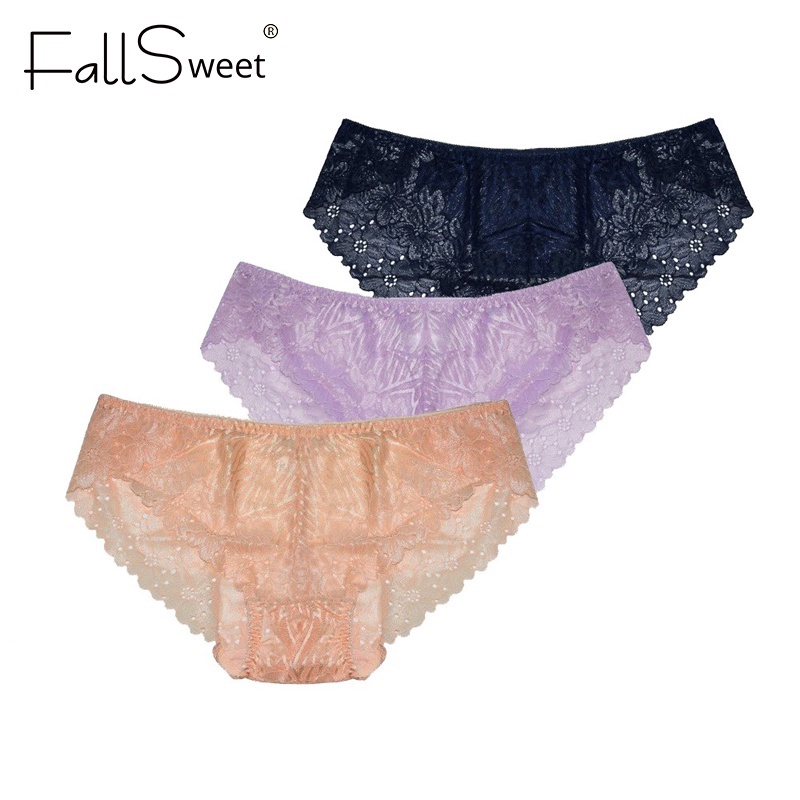 Gói 3 chiếc quần lót FallSweet phối ren gợi cảm size lớn XL- 4XL dành cho bạn nữ