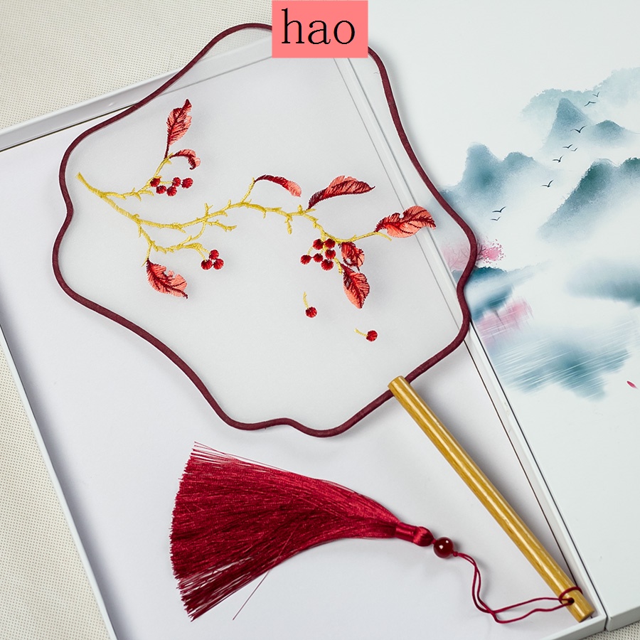 Quạt Tròn Cầm Tay Bằng Lụa Trong Suốt Thêu Họa Tiết Phong Cách Cổ Điển Phối Tua Rua Thời Trang Cho Nữ