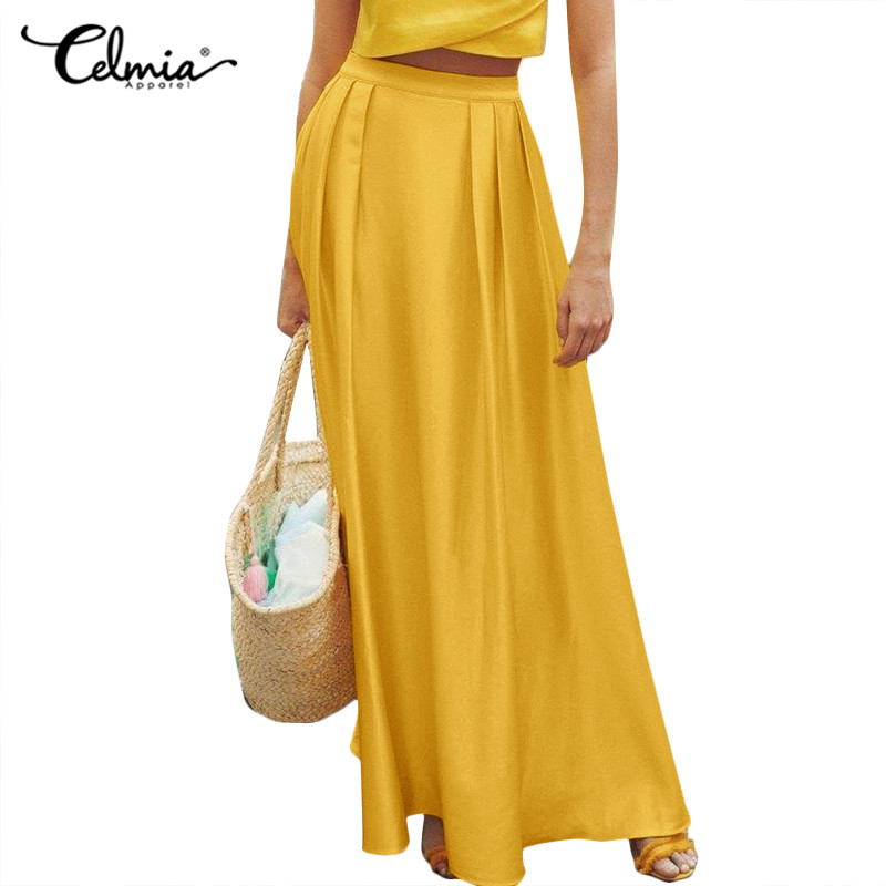 Chân Váy Celmia Dáng Dài Lưng Cao Phối Xếp Ly Thời Trang Cho Nữ