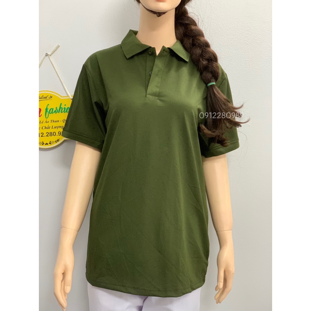 Áo thun có cổ màu xanh rêu vải poly Thái cao cấp cho nam nữ _ Hình chụp thật