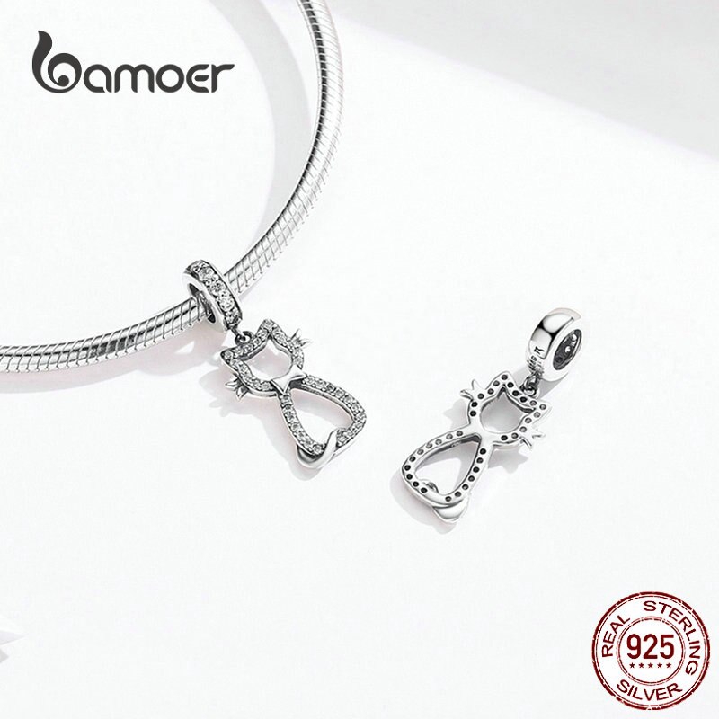 Hạt Trang Sức Bamoer Scc1162 Chốt Bạc Hình Chú Mèo Đính Đá Sáng Tạo Sử Dụng Làm Vòng Tay