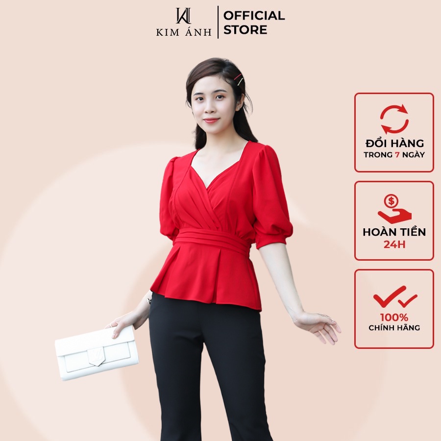 Áo sơ mi kiểu tay phồng Peplum Top-KIM ÁNH,AKSX24001