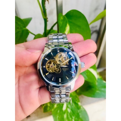 Đồng hồ cơ automatic Byino- Đồng hồ nam chính hãng chống nước dây kim loại bảo hành 24 tháng - oria watch
