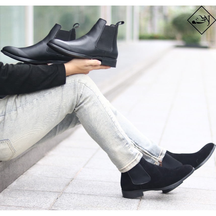 [HOT TREND 2021] Giày Chelsea Boots Nam da bò đế cao su đúc - Giày cao cổ nam giúp tăng chiều cao dễ dàng phối đồ