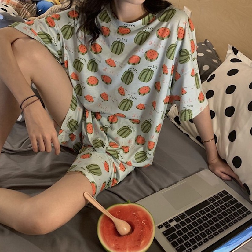 Bộ Đồ Ngủ Nữ ❤️ FREESHIP ❤️ Giảm 10K Nhập [AOTHUNNU] Set thun cộc tay hoa quả zoo nữ SIÊU HOT