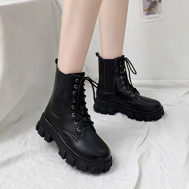 Boots giày da đế độn 5cm phối chun thời trang ( có ảnh thật ) | BigBuy360 - bigbuy360.vn