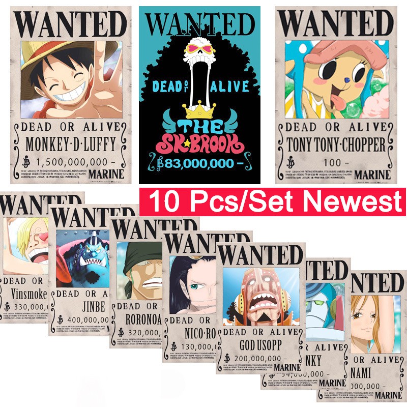 Set 10 Miếng Dán Tường Trang Trí Hình Nhân Vật Hoạt Hình One Piece