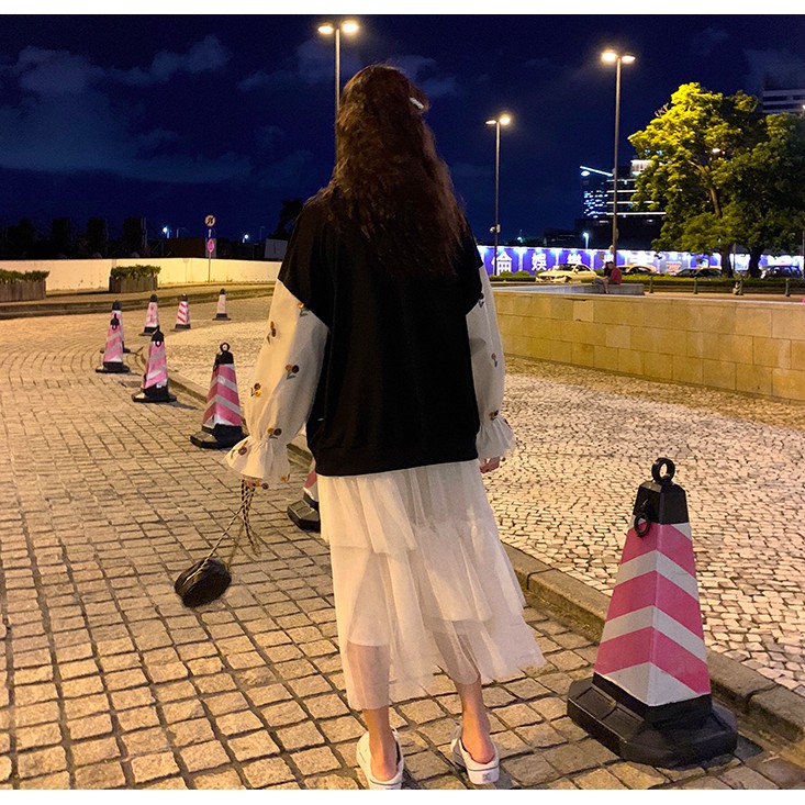 ÁO NỈ THẮT NƠ CHERRY CHÂN VÁY BỒNG BỀNH