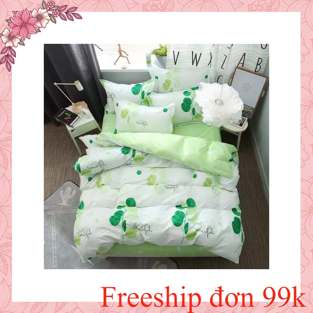 Bộ Chăn Ga Gối Cotton Poly Nhập Khẩu-Cây Xanh