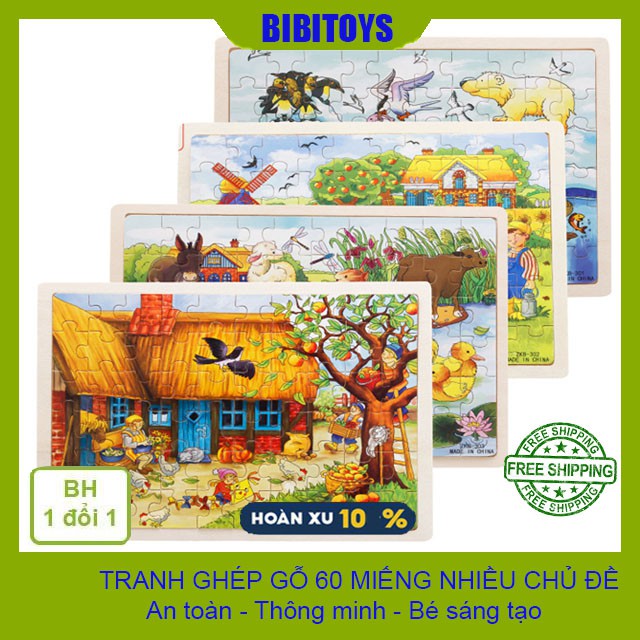 [CHỌN 8 MẪU] Tranh ghép gỗ 60 mảnh dạng bảng nhiều chủ đề cho bé