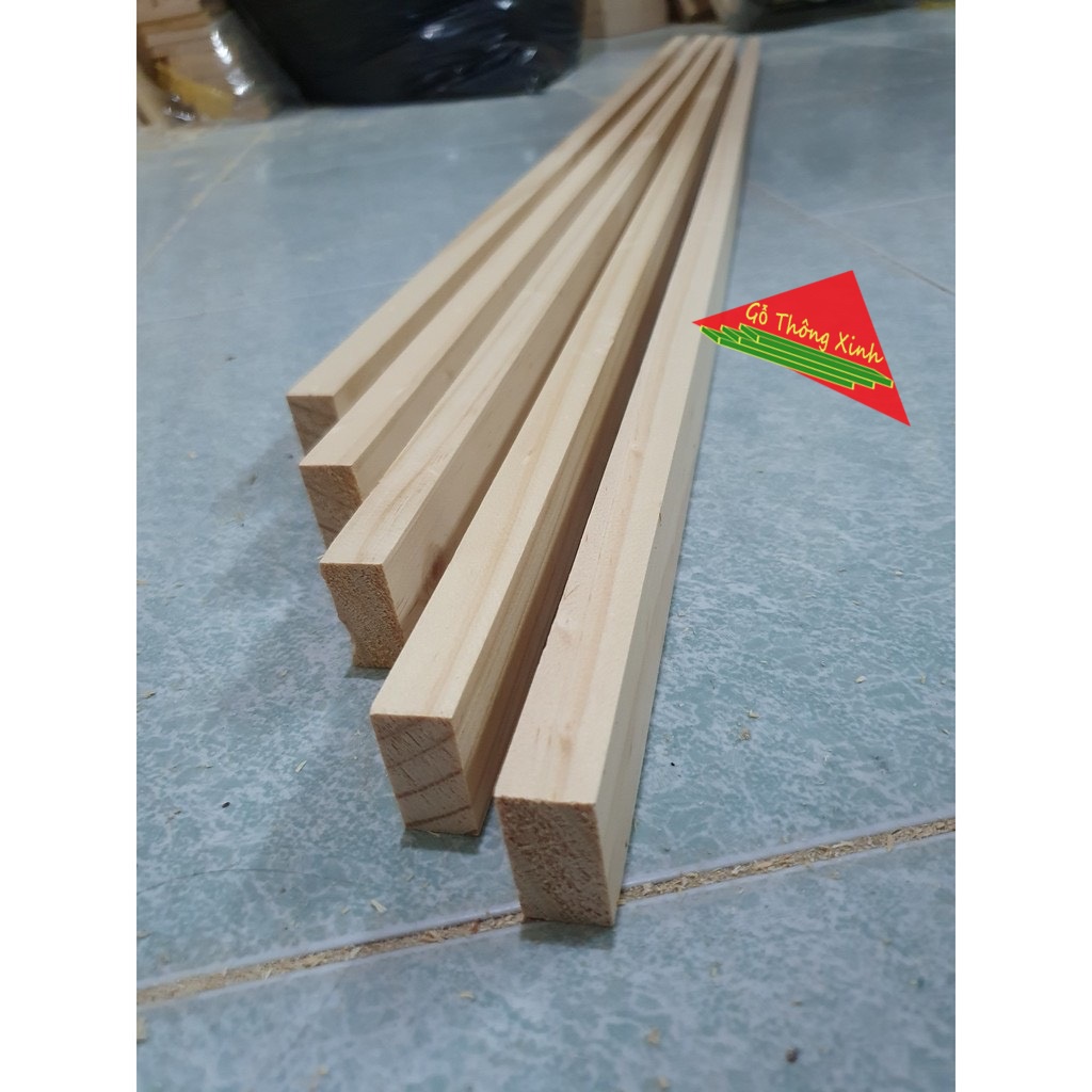 Bó 5 thanh gỗ thông vuông dài 1m2, rộng 3cm, dày 1.5cm dùng làm nẹp trang trí, decord, làm khung