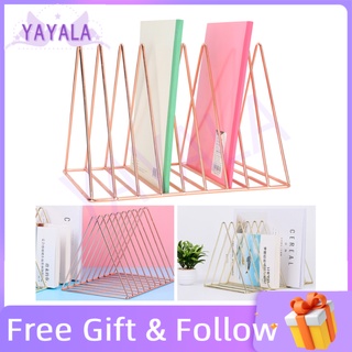 Triangle Book Shelf Metal Rose Gold Desk Books File Storage Rack Desktop Bookshelf
