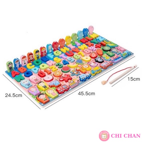 Đồ chơi gỗ thả hình câu cá đa năng 7in1 học chữ số giáo dục montessori phát triển trí tuệ Chi ch