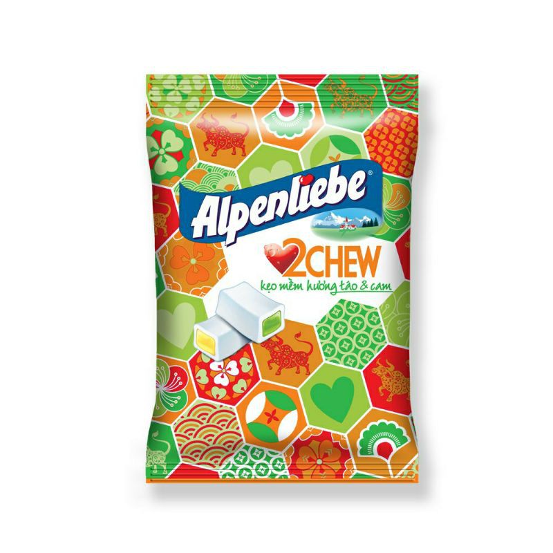 Kẹo mềm Alpenliebe 2chew hương dâu và dưa hấu/ hương cam táo 227.6gr (65 viên)
