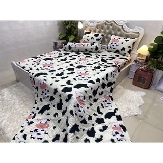 Bộ ga thun hàn quốc bò sữa có mền