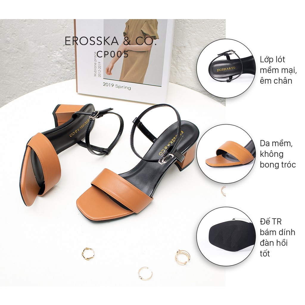 [Mã WABRTL3 -10% đơn 250K]Giày sandal cao gót Erosska mũi vuông phối quai cao 5cm màu bò - EB030