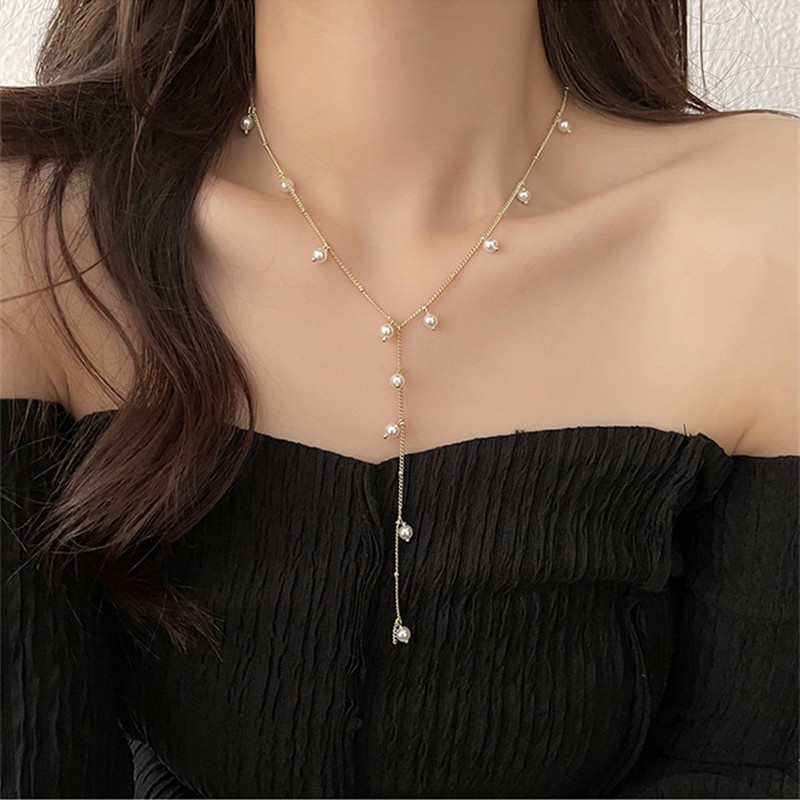 Vòng Cổ Chữ Y Đính Ngọc Trai Đơn Giản Độc Đáo