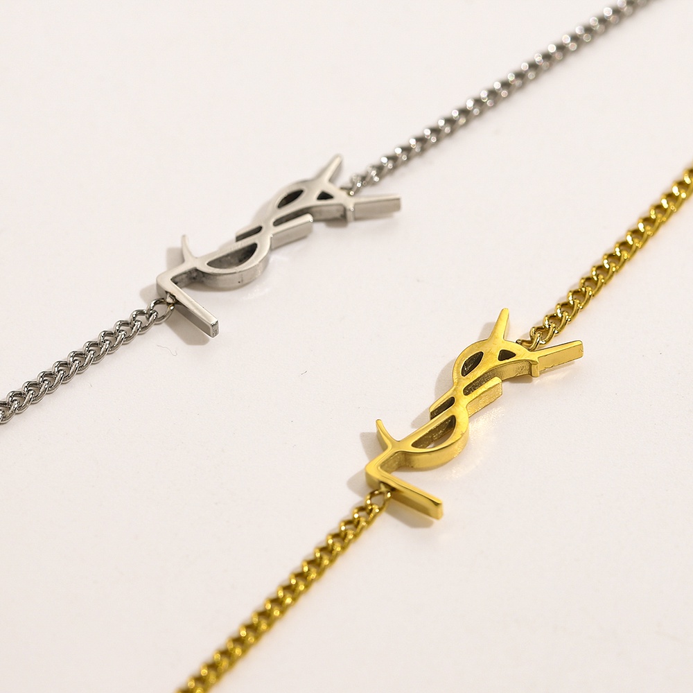 Vòng Tay Thép Titan Mặt Chữ YSL Sang Trọng